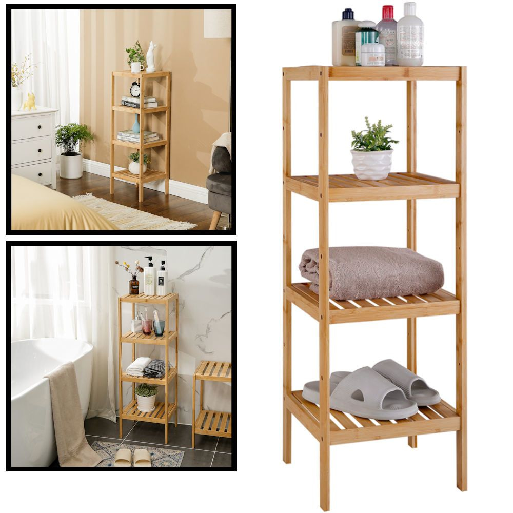 DECOPATENTOpbergrek van bamboe hout - Als open badkamerrek, schoenenrek of keukenrek - Opbergkast met 4 verstelbare etages / planken - Rek voor badkamer, en hal - 33 cm breed - Decopatent® - 𝕍𝕖𝕣𝕜𝕠𝕠𝕡 ✪ 𝕔𝕠𝕞