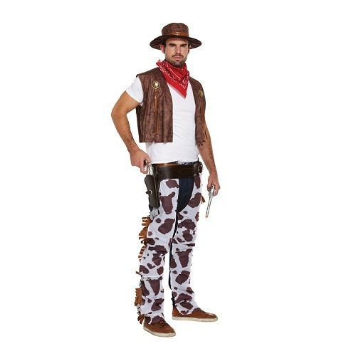 Opstand een vergoeding fontein HENBRANDTVOLWASSENEN HEREN 4-delig Cowboy Kostuum, Bestaande uit Hoed,  Mond/nek doek, Hesje en Riem | Wild West Cowboy | Kleur: Rood / Wit / Bruin  | Carnavalskleding | Verkleedkleding | Mannen | Maat: ONE SIZE FITTS ALL -  𝕍𝕖𝕣𝕜𝕠𝕠𝕡 ✪ 𝕔𝕠𝕞