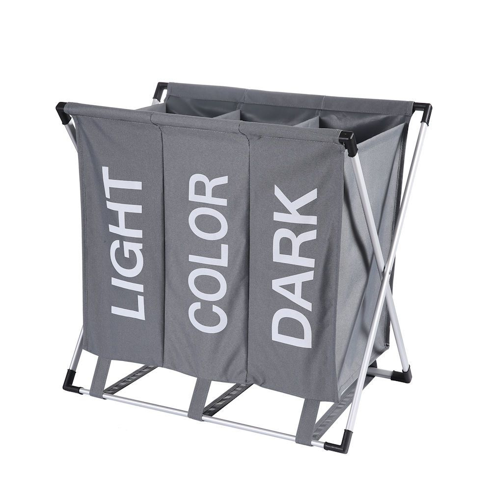 DECOPATENTWassorteerder 3 Vakken voor Donkere / Lichte & Gekleurde was - 90 Liter - Opvouwbaar frame -Wasmand 3 Vakken - Badkamer Wassorteerder met vakken - Waszak om was te sorteren op kleur - Kleur: GRIJS - Decopatent® - 𝕍𝕖𝕣𝕜𝕠𝕠𝕡 ✪ 𝕔𝕠𝕞