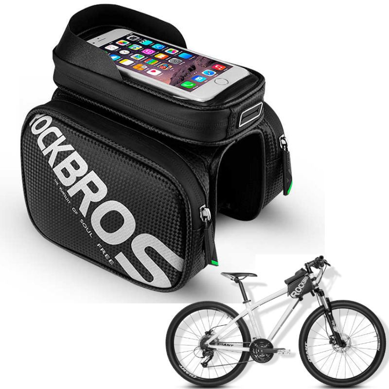 DECOPATENTPRO Fiets frametas met Telefoonhouder - Waterbestendige Dubbele  Fietstassen afneembare Touchscreen telefoon houder - Frametas  Racefiets/Fiets/Koersfiets/Mountainbike/MTB fietsen - Regenbestendige Fiets  Frametas - 5.8 Inch Gsm's - Zwart 