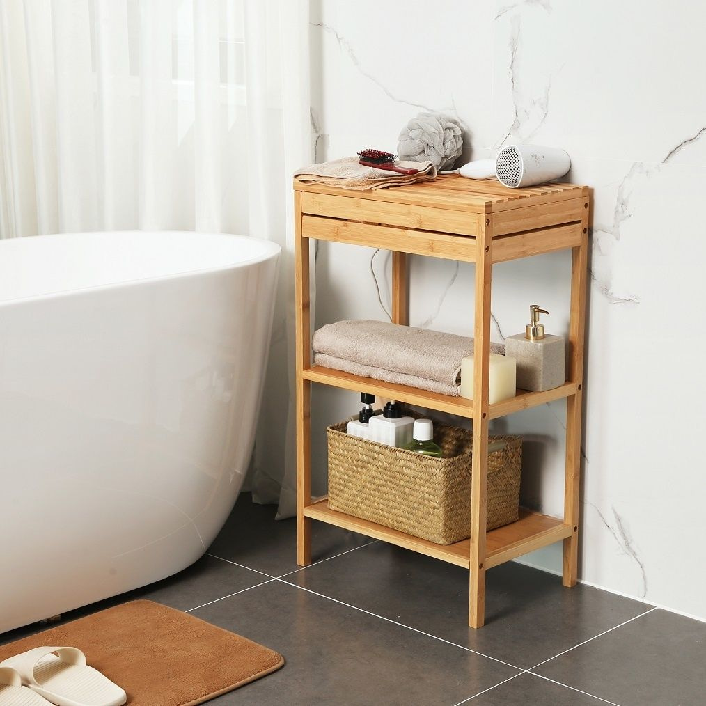 Bediende stopverf Glans DECOPATENTBadkamerrek van bamboe hout - Staand rek met 3 etages voor in de  badkamer - Open kastje als badkamerkast - Decopatent® - 𝕍𝕖𝕣𝕜𝕠𝕠𝕡 ✪  𝕔𝕠𝕞