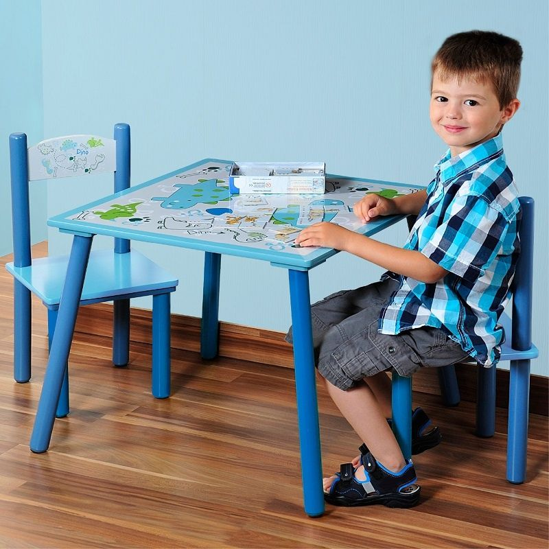 Kindertafel SET met 2 Stoelen, met DINOSAURUS Motief | FSC Goedgekeurde Zitgroep | Tafel, Inclusief 2x kinderstoel Tafel 55 x 45 x 55 Cm. | Afm: Stoel 27