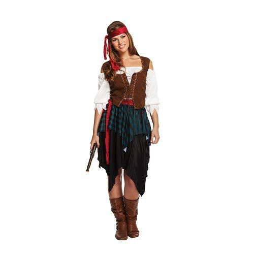 het is nutteloos luister Lift HENBRANDTVOLWASSENEN VROUW 5-delig Pirates off The Caribbean kostuum,  bestaande uit Hoofdband, Shirt, Overhemd, Riem en Rok | Piraat | Kleur:  rood, wit en bruin | Carnavalskleding | Verkleedkleding | Dames | Maat: