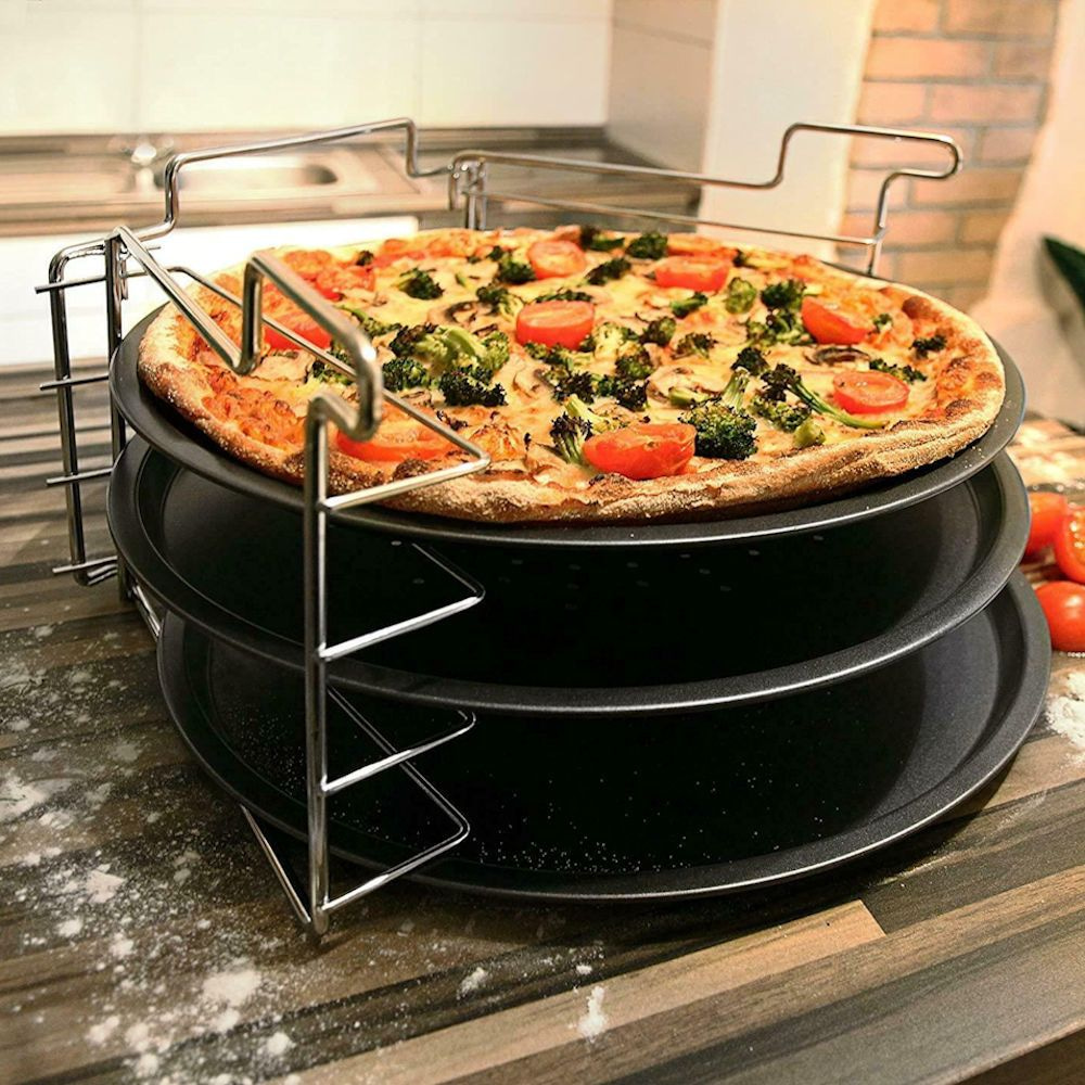 Antecedent Altijd fluweel DECOPATENTDecopatent® Pizza Bak Set 4-Delig - 3x Pizzaplaten met 1 Pizzarek  - Voor in Oven - Pizza bakplaat rond 31 Cm - 3 Stuks Pizzaplaat + Oven  Standaard - 𝕍𝕖𝕣𝕜𝕠𝕠𝕡 ✪ 𝕔𝕠𝕞