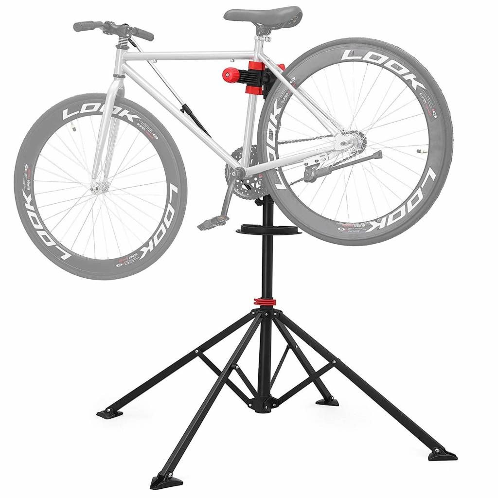 SONGMICS| Sterke Verstelbare Fiets Montagestandaard | Montage Stang voor uw  Fiets, Mountainbike of Racefiets | Verstelbare Reparatie Montage Standaard  | Montage Standaard Inklapbaar | In hoogte verstelbaar van 114 tot 195 Cm |  Kleur: Zwart 