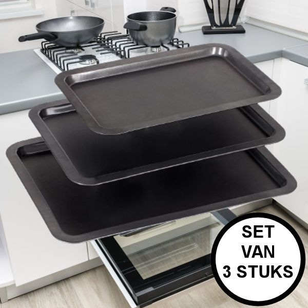 Bakplaten - SET van 3 stalen Bakplaten Bakplaat voor oven - Anti-aanbak - Rechthoekige Ovenplaat - Ovenbakplaat - 𝕍𝕖𝕣𝕜𝕠𝕠𝕡 ✪ 𝕔𝕠𝕞
