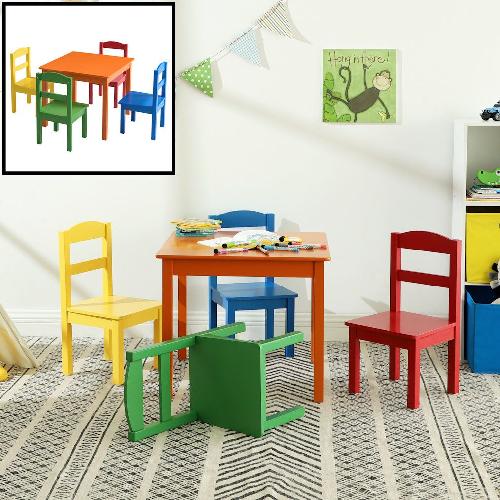 decopatentkindertafel met stoeltjes van hout 1 tafel en 4 stoelen voor kinderen rood blauw groen geel oranje kleurtafel speeltafel knutseltafel tekentafel zitgroep set decopatent 𝕍𝕖𝕣𝕜𝕠𝕠𝕡 𝕔𝕠𝕞