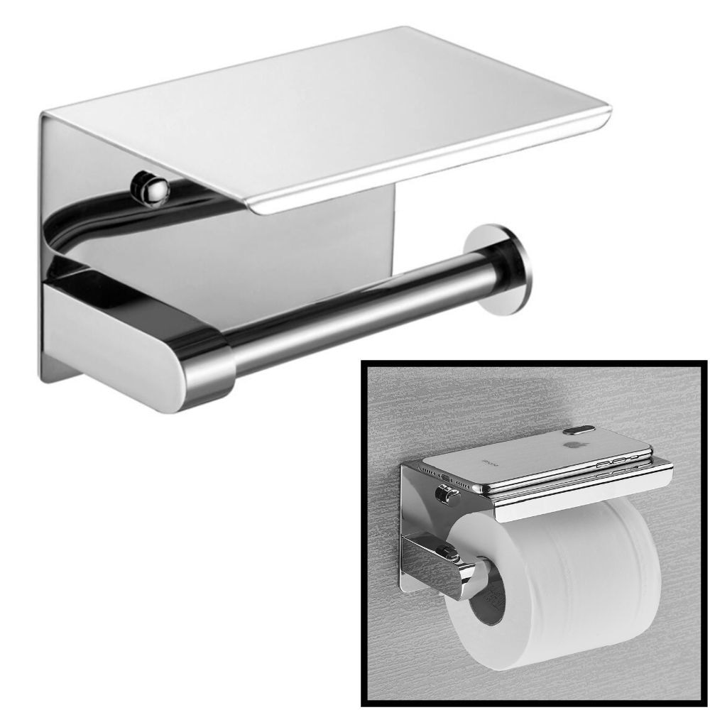 DECOPATENTDecopatent® Toiletrolhouder Rvs - Toiletrolhouder met / plankje - Toilet / WC papier rolhouder - Wandmodel - Zilver - 𝕍𝕖𝕣𝕜𝕠𝕠𝕡 ✪ 𝕔𝕠𝕞