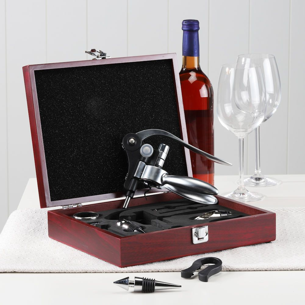 DECOPATENTDecopatent® 10-Delige Luxe Wijnset Wijn fles accessoires Set - Wine tools - Wijn Kurken trekker - In Luxe opbergbox - Cadeau set - 𝕍𝕖𝕣𝕜𝕠𝕠𝕡 ✪ 𝕔𝕠𝕞