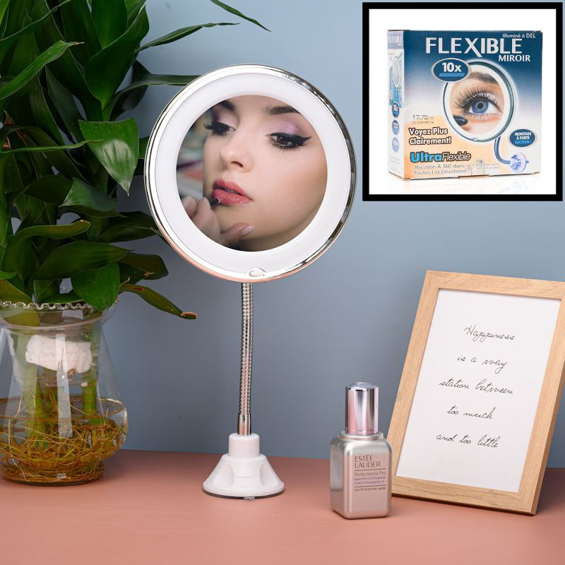 DECOPATENTFlexibele Make-Up Spiegel met verlichting - 360° Draaibaar - 10x Vergroting - Make Up Vergrootspiegel - 𝕍𝕖𝕣𝕜𝕠𝕠𝕡 ✪ 𝕔𝕠𝕞
