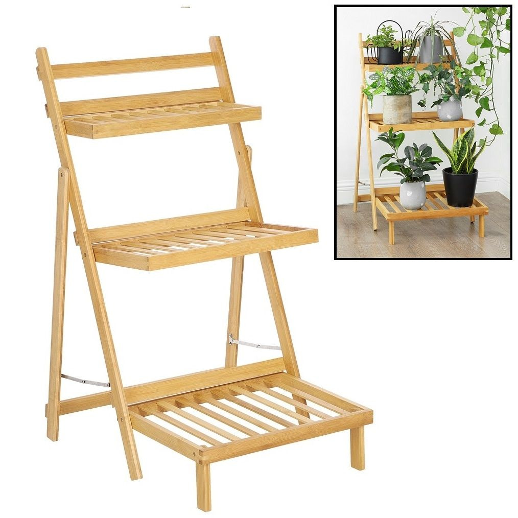 DECOPATENTPlantenrek van bamboe hout - Plantentrap voor binnen - Plantenetagere met 3 etages - Staand rek voor planten en bloemen - Decopatent® - 𝕍𝕖𝕣𝕜𝕠𝕠𝕡