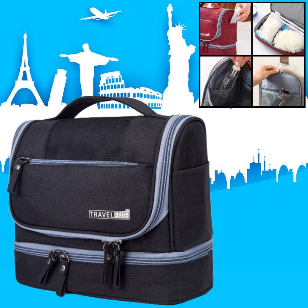 DECOPATENTOphangbare Toilettas Haak - Waterdichte Reis Toilet tas - Travel bag Organizer voor Vakantie / Kamperen & Reizen – Hangende Make up tas - Cosmetica Etui Tasje - Reistas Mannen en