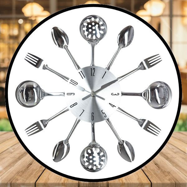 DECOPATENTDecopatent® Ronde Bestek Wandklok 38 Cm - Klok met Bestek - Vork Lepel - Keukenklok Wandklok - Keuken - Woonkamer - Restaurant - 𝕍𝕖𝕣𝕜𝕠𝕠𝕡 𝕔𝕠𝕞