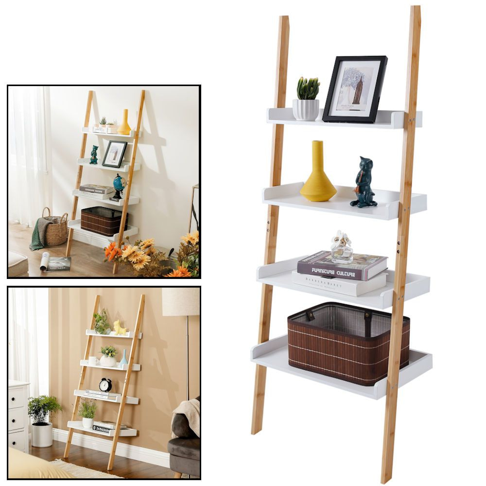 opwinding langzaam compleet DECOPATENTLadderrek van bamboe hout - Houten decoratie ladder - Open  ladderkast / bamboe ladder / plantentrap / boekenkast / traprek / ladder  rek - luxe opbergrek met 4 treden - Wit - Decopatent® - 𝕍𝕖𝕣𝕜𝕠𝕠𝕡 ✪  𝕔𝕠𝕞