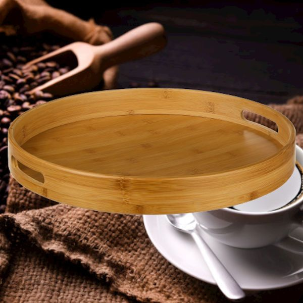 DECOPATENTDecopatent® Houten Dienblad Rond - Ø40 Cm - Rond Koffie / Thee dienblad - Dienblad met handvatten - Bamboe hout - 40 x x 5 Cm - 𝕍𝕖𝕣𝕜𝕠𝕠𝕡 ✪