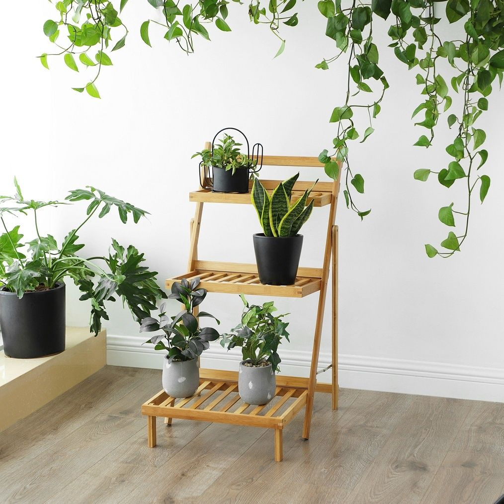 DECOPATENTPlantenrek van bamboe hout - Plantentrap voor binnen - Plantenetagere met 3 etages - Staand rek voor planten en bloemen - Decopatent® - 𝕍𝕖𝕣𝕜𝕠𝕠𝕡