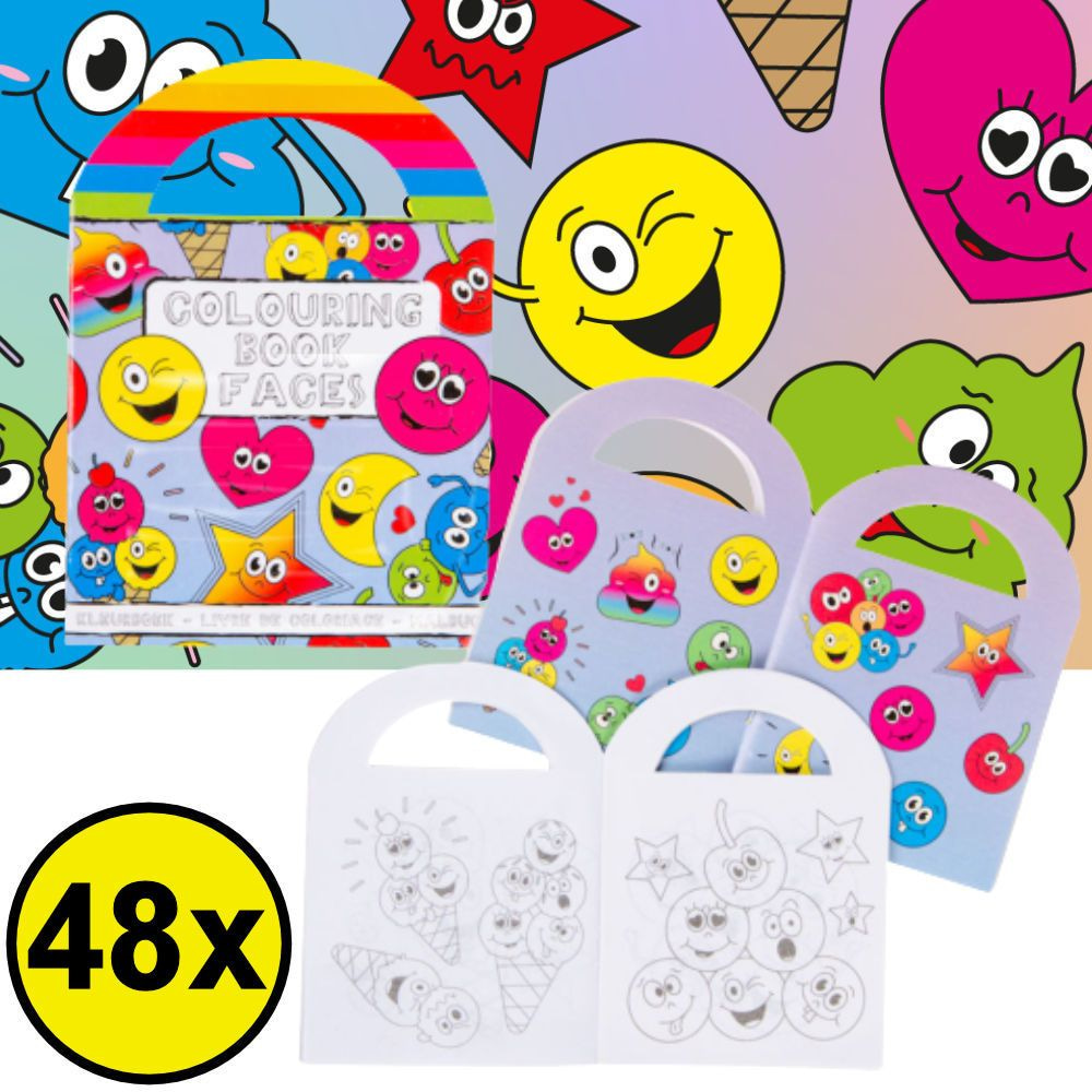 DECOPATENTDecopatent® Uitdeelcadeaus 48 STUKS Vrolijke Smiley Kleurboekjes met Stickers - Traktatie Uitdeelcadeautjes voor kinderen - Speelgoed - 𝕍𝕖𝕣𝕜𝕠𝕠𝕡 ✪