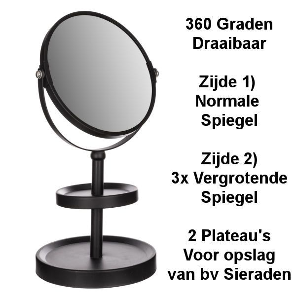Verlichten Grammatica Benadering DECOPATENTDecopatent® - Staande 360° Makeup Spiegel - Scheerspiegel -  Badkamerspiegel - Glas Spiegel & Achterzijde 3x Vergrotend - Zwart -  𝕍𝕖𝕣𝕜𝕠𝕠𝕡 ✪ 𝕔𝕠𝕞