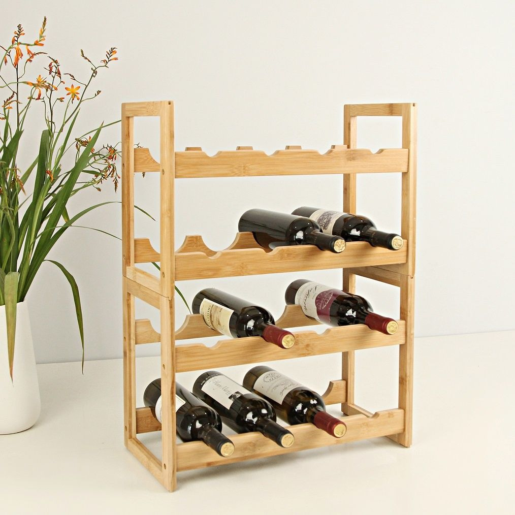 DECOPATENTWijnrek van bamboe hout voor 16 flessen – Staand en stapelbaar wijnrek – Mooi wijnflessenrek voor in kast of kamer - Decopatent (2 DOZEN) - 𝕍𝕖𝕣𝕜𝕠𝕠𝕡 ✪ 𝕔𝕠𝕞