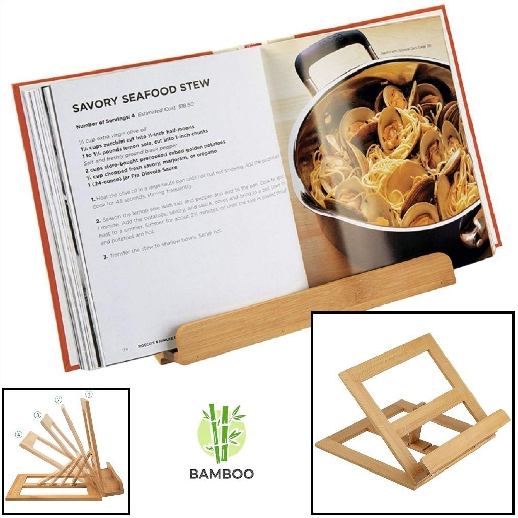 DECOPATENTLuxe boekenstandaard van bamboe hout - Boekenhouder o.a. kookboek (als kookboekstandaard in keuken), tablet of boek - Boekensteun, verstelbaar & inklapbaar - Decopatent® - 𝕍𝕖𝕣𝕜𝕠𝕠𝕡 ✪ 𝕔𝕠𝕞