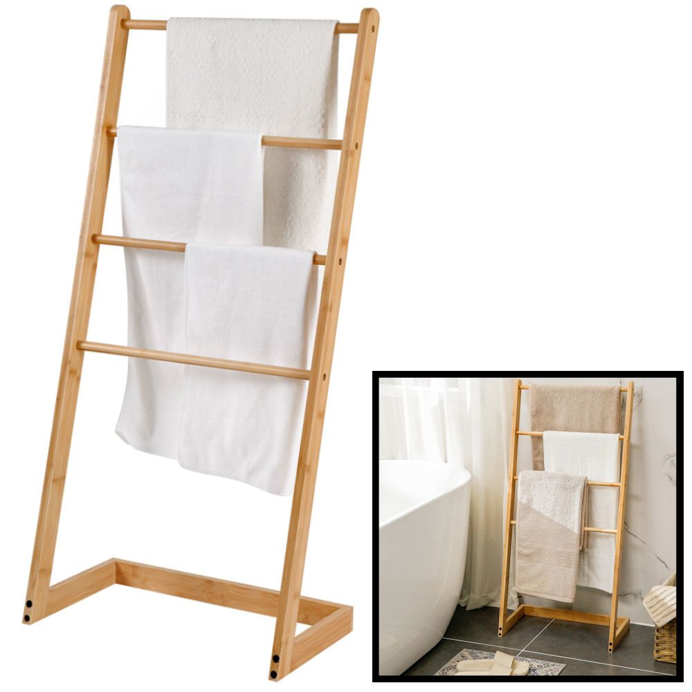 Oriënteren kant Slecht DECOPATENTVrijstaand handdoekenrek voor badkamer - Staand handdoekrek van  bamboe hout - Handdoek droogrek met 4 armen - Handdoek rek -  Handdoekenhouder - Decopatent® - 𝕍𝕖𝕣𝕜𝕠𝕠𝕡 ✪ 𝕔𝕠𝕞