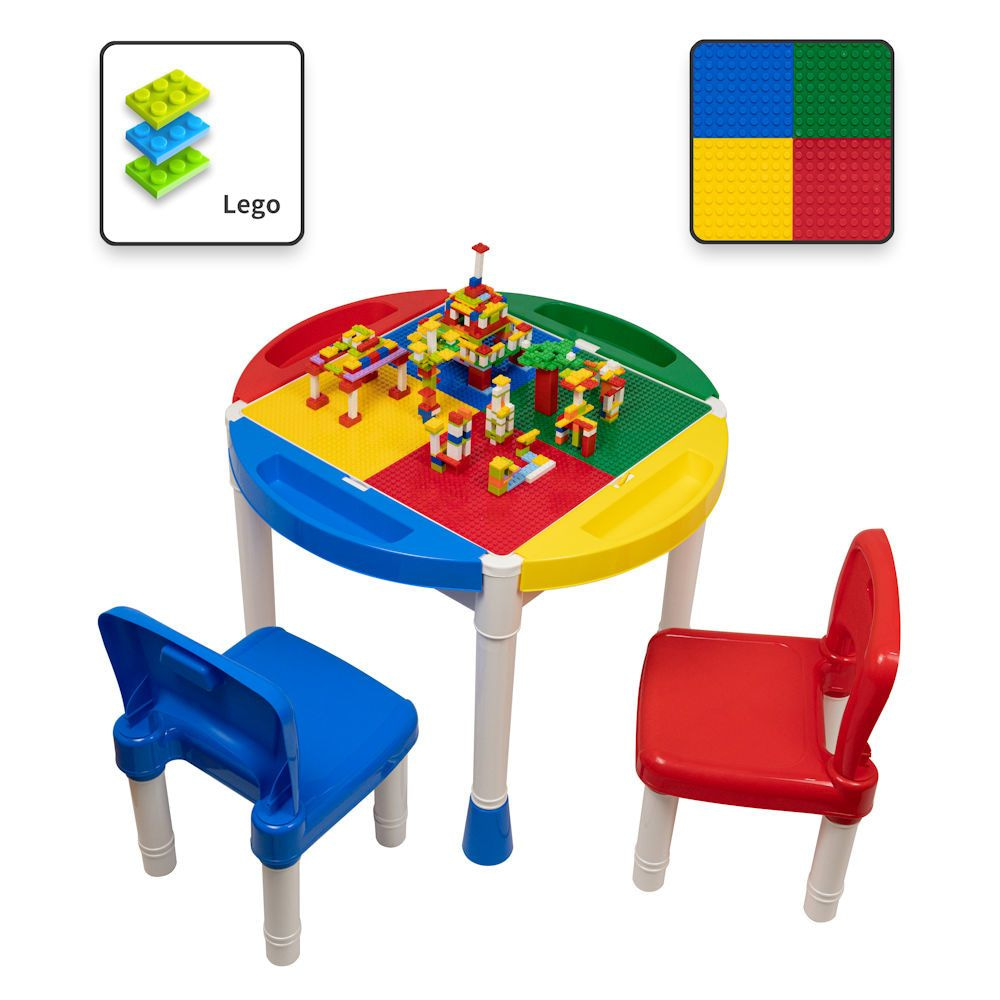DECOPATENTDecopatent® - Kindertafel met 2 - Speeltafel met bouwplaat en vlakke kant - 4 Bakjes - Geschikt voor Lego® Bouwstenen - 𝕍𝕖𝕣𝕜𝕠𝕠𝕡 ✪ 𝕔𝕠𝕞