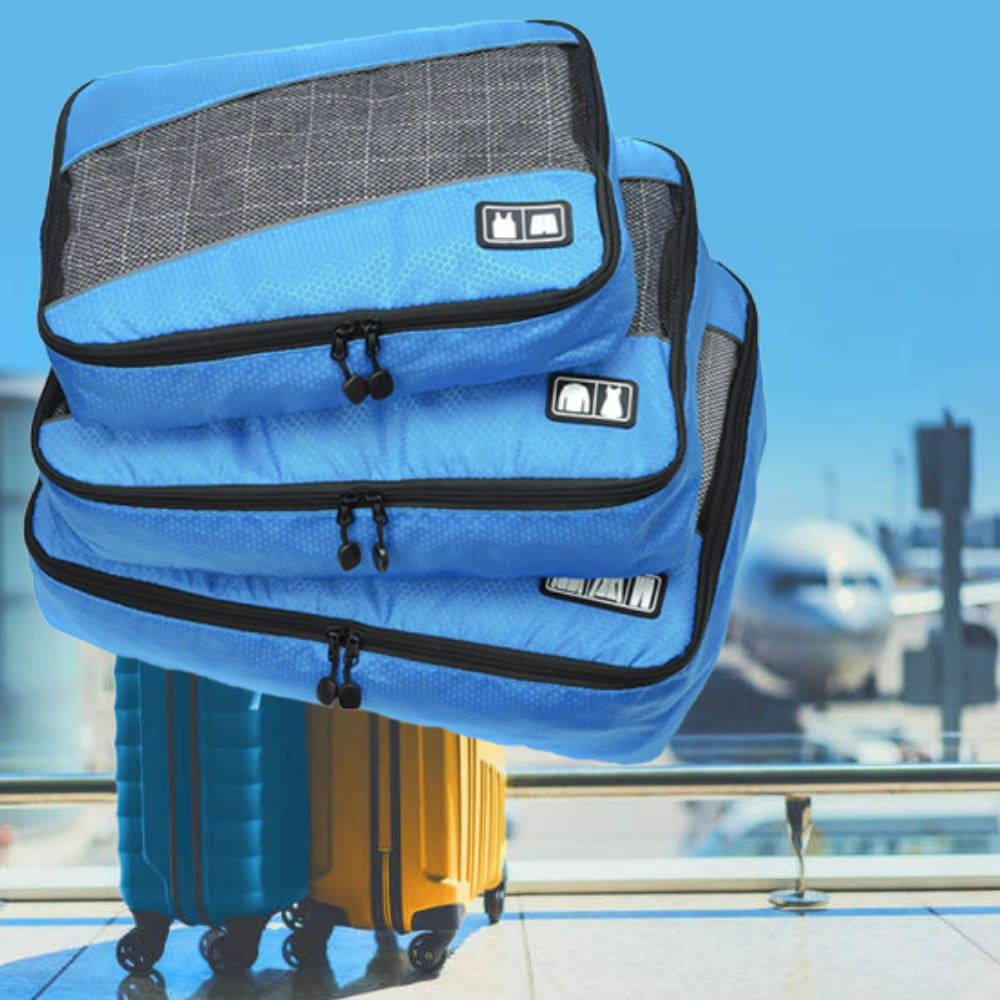 DECOPATENTPacking Cubes 3 Delige reis Set - Koffer organizer - Handbagage  inpak Organizers voor Kleding - Ondergoed - Schoenen – Compression Cubes  opberg tassen - kofferorganiser - Kleur BLAUW - Decopatent® -  𝕍𝕖𝕣𝕜𝕠𝕠𝕡 ✪ 𝕔𝕠𝕞