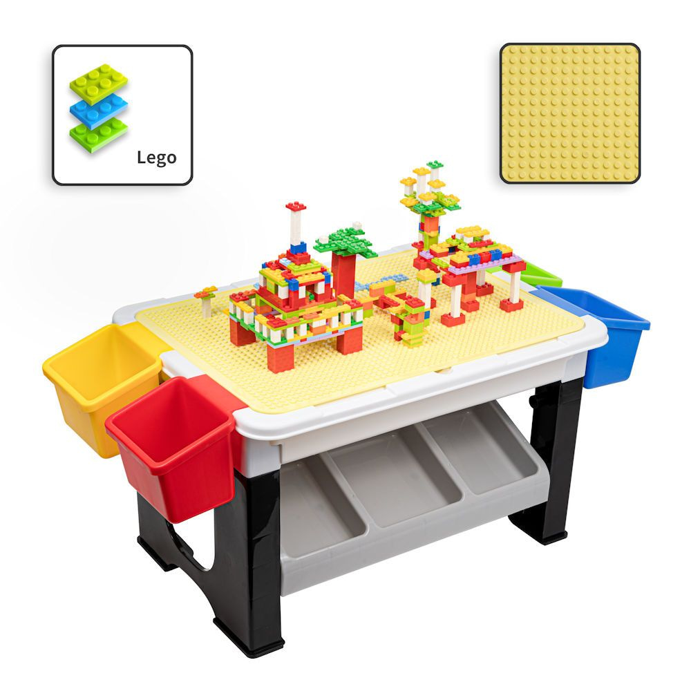 Effectiviteit Indica Liever DECOPATENTDecopatent® - Speeltafel met bouwplaat (geschikt voor Lego®  blokken) en vlakke kant. Kindertafel met 7 Opbergbakken - Bouwtafel -  𝕍𝕖𝕣𝕜𝕠𝕠𝕡 ✪ 𝕔𝕠𝕞