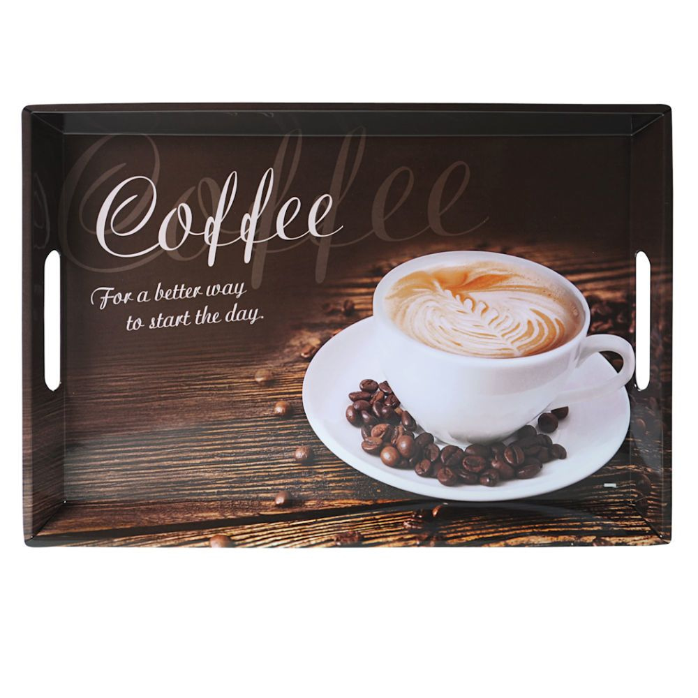 KESPERDienblad Rechthoekig Koffie Print - Design koffie / Thee dienblad - Diep Dienblad met handvatten - Melamine - 50 x 35 x Cm - 𝕍𝕖𝕣𝕜𝕠𝕠𝕡 ✪