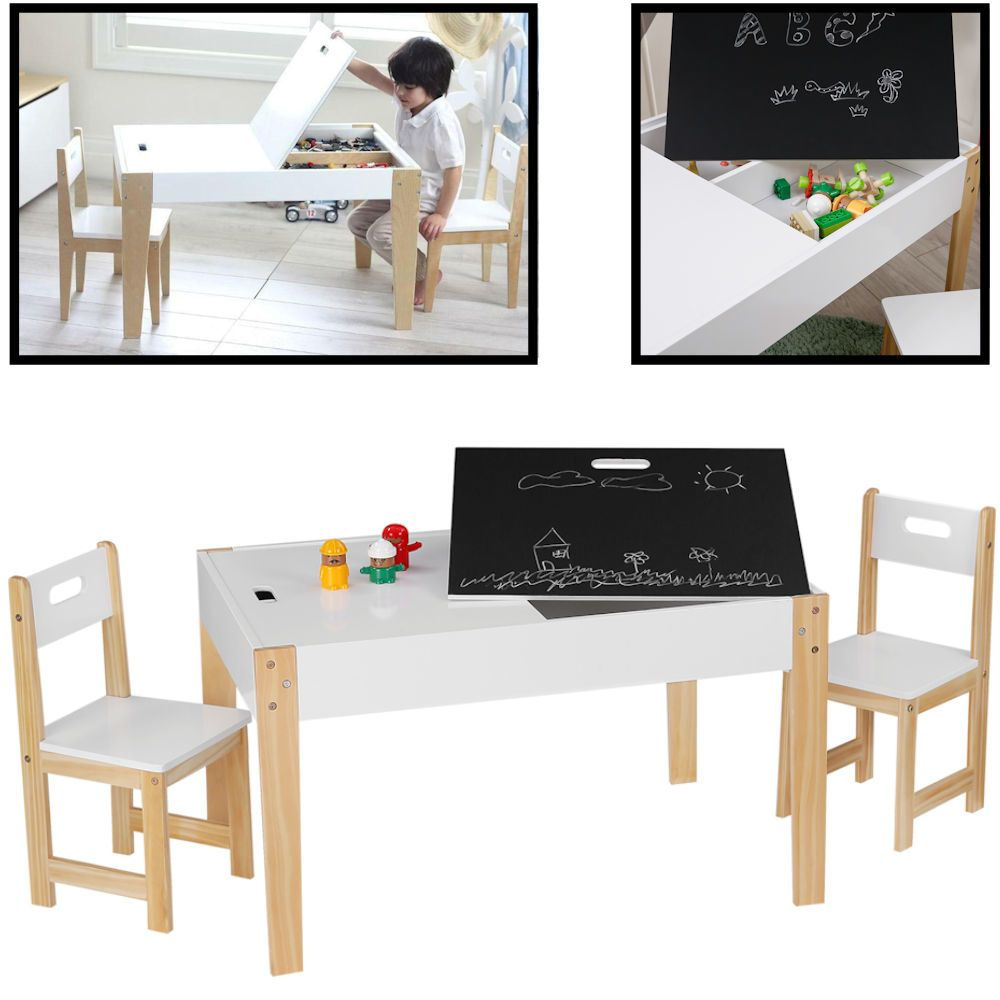 Bende Hou op Componist DECOPATENTKindertafel met stoeltjes van hout - 1 tafel en 2 stoelen voor  kinderen - Met veel opbergruimte - Kleurtafel / speeltafel / knutseltafel /  tekentafel / krijt tafel / zitgroep set - Decopatent® - 𝕍𝕖𝕣𝕜𝕠𝕠𝕡 ✪  𝕔𝕠𝕞