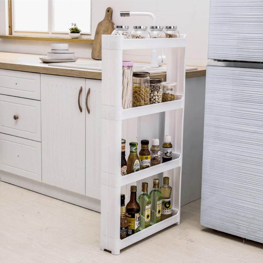 decopatentsmal opbergrek 4 laags op wieltjes met open vakken smal opberg rek organizer voor keuken badkamer nisrek verrijdbare ruimtebesparende opbergkast keuken badkamer kast opbergrekje kunststof met wielen wit decopatent