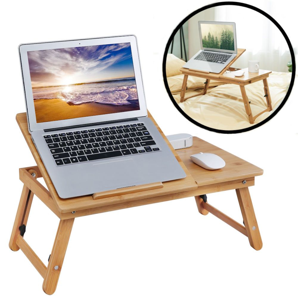 Nieuwheid waterstof Vervelend DECOPATENTLaptoptafel voor op bed van bamboe hout - Hoogte verstelbaar,  kantelbaar & Inklapbaar - Bedtafel voor laptop, boek, tablet - Ontbijt op  bed tafel - Decopatent® - 𝕍𝕖𝕣𝕜𝕠𝕠𝕡 ✪ 𝕔𝕠𝕞