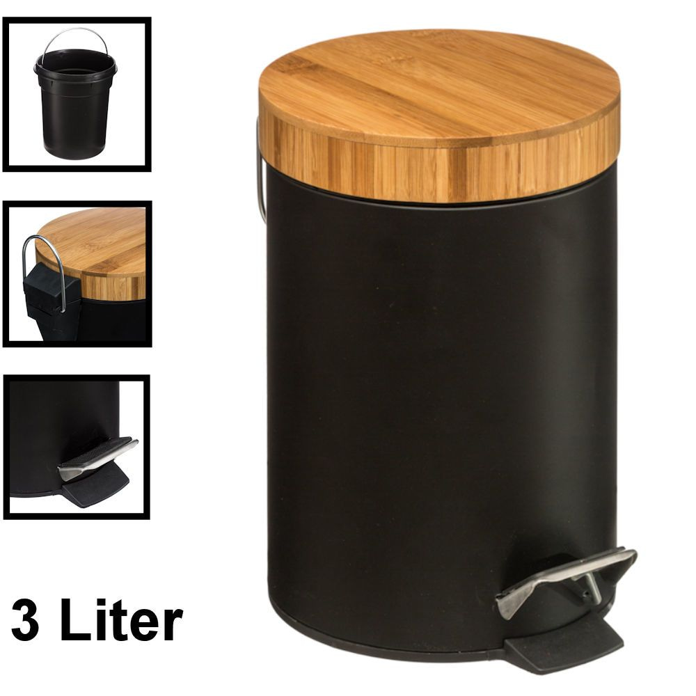 Een evenement het doel menigte DECOPATENTDecopatent® Pedaalemmer 3 liter - Met Bamboe Houten Deksel -  Pedaalemmer 3L - Prullenbak - Keuken toilet - 17Øx25.5 Cm - Mat Zwart -  𝕍𝕖𝕣𝕜𝕠𝕠𝕡 ✪ 𝕔𝕠𝕞