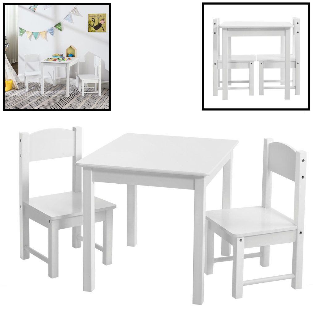 DECOPATENTKindertafel met stoeltjes van hout 1 tafel en 2 stoelen voor kinderen - Wit - / speeltafel / knutseltafel / / zitgroep set - Decopatent® - 𝕍𝕖𝕣𝕜𝕠𝕠𝕡 ✪ 𝕔𝕠𝕞