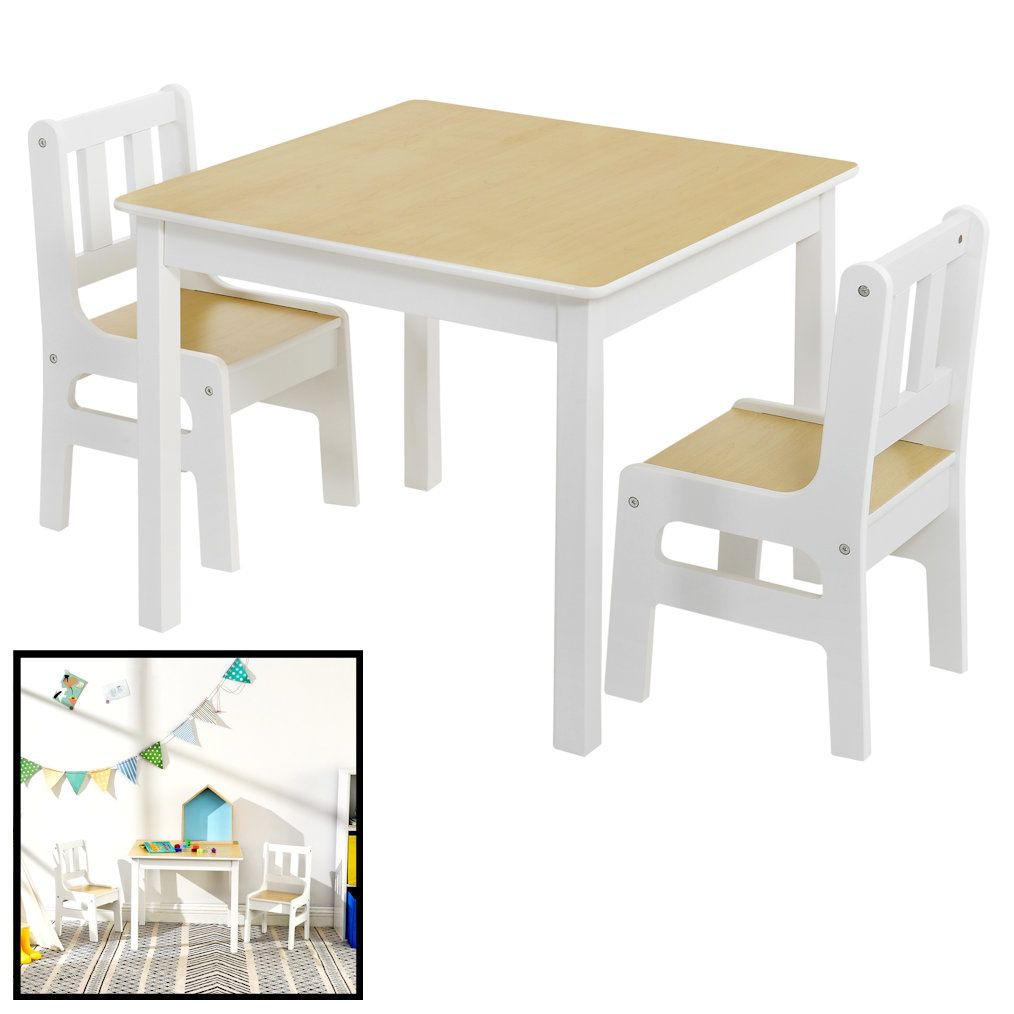 verhaal het internet Dekking DECOPATENTKindertafel met stoeltjes van hout - 1 tafel en 2 stoelen voor  kinderen - Wit met hout - Kleurtafel / speeltafel / knutseltafel /  tekentafel / zitgroep set - Decopatent® - 𝕍𝕖𝕣𝕜𝕠𝕠𝕡 ✪ 𝕔𝕠𝕞