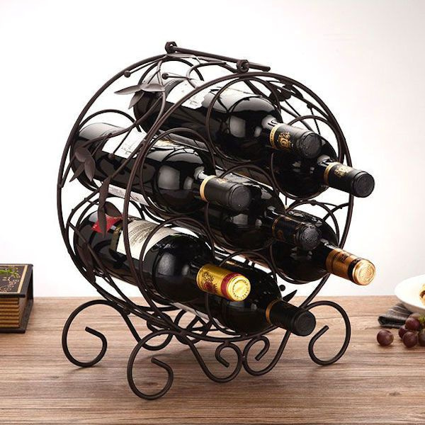 Vermeend dubbellaag Vermenigvuldiging DECOPATENTStaand Rond Wijnrek van Metaal met Wijn Bladeren - Flessenrek  voor 7 wijnflessen - Stapelbaar Wijnrek voor wijn flessen - Wijnrekje - Metalen  Wijnrekken - Afm. 31.5 x 15.5 x 35.5 Cm - Decopatent® - 𝕍𝕖𝕣𝕜𝕠𝕠𝕡 ✪  𝕔𝕠𝕞