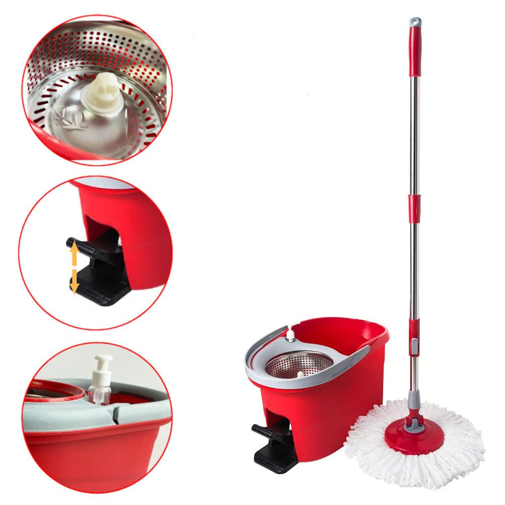 DECOPATENTVloermopsysteem met emmer en pendaal - Mop set voor schoonmaken van vloer - Mop dweil met Dweilemmer - Spinmop Disc Dweilset - Vloermop met lange voor dweilen van vloeren - Decopatent® - 𝕍𝕖𝕣𝕜𝕠𝕠𝕡 𝕔𝕠𝕞