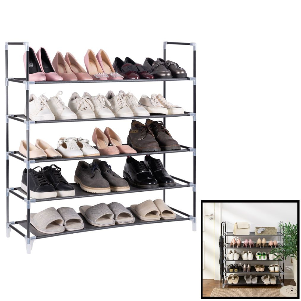 DECOPATENTSchoenenrek voor 25 paar schoenen - 5 etages - Zwart - Schoenen opbergsysteem voor schoenen opbergen - Staand opbergrek / Schoenenkast Rek van metaal & kunststof - Decopatent® - 𝕍𝕖𝕣𝕜𝕠𝕠𝕡 ✪ 𝕔𝕠𝕞