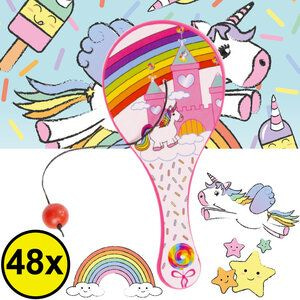 Decopatent 48 STUKS Unicorn Paddle Bat Bal Spel met Elastiek - Speelgoed Traktatie Uitdeelcadeautjes voor kinderen - Uitdeelcadeaus