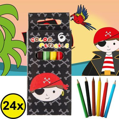 Decopatent 24 STUKS 6-Delige Piraten Kleurpotloodjes - Traktatie Uitdeelcadeautjes voor kinderen - Klein Speelgoed - Uitdeelcadeaus - Kleurpotloden