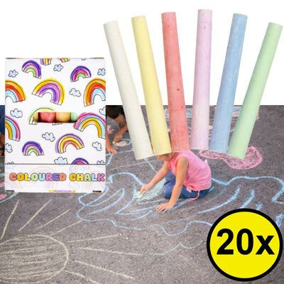 Decopatent 20 STUKS Kleine 12-Delige Regenboog Stoepkrijt in Doosje - Uitdeelcadeaus - Speelgoed Traktatie Uitdeelcadeautjes voor kinderen
