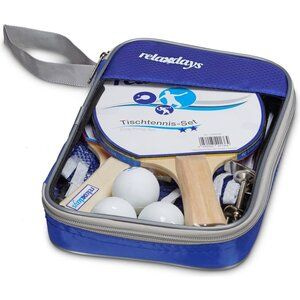 Relaxdays Relaxdays tafeltennis set - 14x150x1,7 cm - 2 sterren - 2 batjes - 3 ballen - tafeltennisnet - blauw