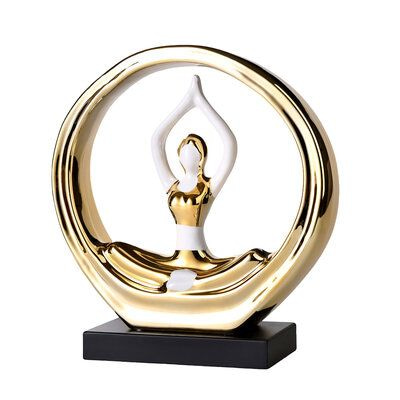 Decopatent Decopatent - Yoga Beeld Vrouw - Sculptuur Yoga dame - Woman Woondecoratie - Yoga meditatie houding - Decoratie beeld Rond - Afm. 26x8.8.x27 Cm - Kleur: Goud