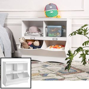 Decopatent Speelgoed Kast / Boekenkast voor kinderen - Opbergkast van hout voor kinderkamer - Voor opbergen van speelgoed, knuffels, boekjes etc. - Kinderkamer Boekenrek / open opberg kast in wit - Decopatent®