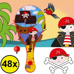 Decopatent 48 STUKS Piraten Paddle Bat Bal Spel met Elastiek - Speelgoed Traktatie Uitdeelcadeautjes voor kinderen - Uitdeelcadeaus