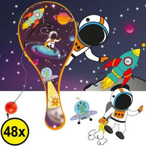 Decopatent 48 STUKS Space Paddle Bat Bal Spel met Elastiek - Speelgoed Traktatie Uitdeelcadeautjes voor kinderen - Uitdeelcadeaus