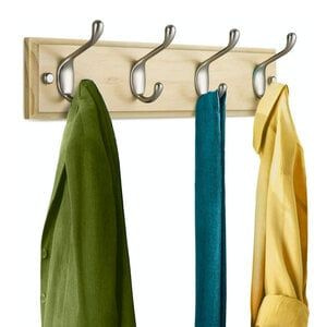 Decopatent Wandkapstok - 42 Cm - Muur / Wandkapstok - Met 4 Kledinghaken - Wandmontage - Kledingrek Wandgarderobe - Kleur: NATUREL