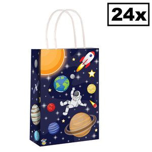 Henbrandt Decopatent® 24 STUKS Space / Ruimtevaart Traktatie Uitdeel papieren zakjes met handvat - Space Traktatiezakjes voor uitdeelcadeautjes