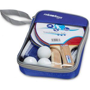 Relaxdays Relaxdays tafeltennisbatjes set - 27x17x5 cm - 2 batjes - met net - 3 ballen - 3 sterren - blauw