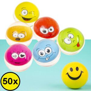 Decopatent 50 STUKS Vrolijke Smiley Stuiterballen Ø3.2 Cm - Traktatie Uitdeelcadeautjes voor kinderen - Speelgoed Stuiterbal - Uitdeelcadeaus - Bouncing Ball